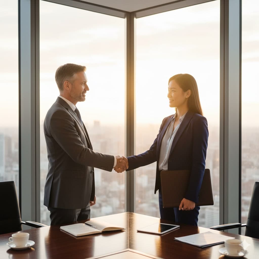 Eurasian private banker reviewing a client portfolio in a Geneva office